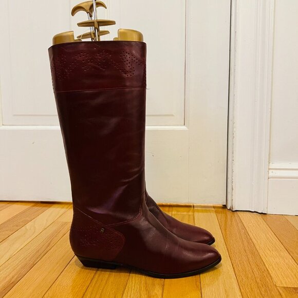 Vintage Etienne Aigner Burgundy Leather Oxblood Riding Boots Size 8.5 M - Picture 1 of 16